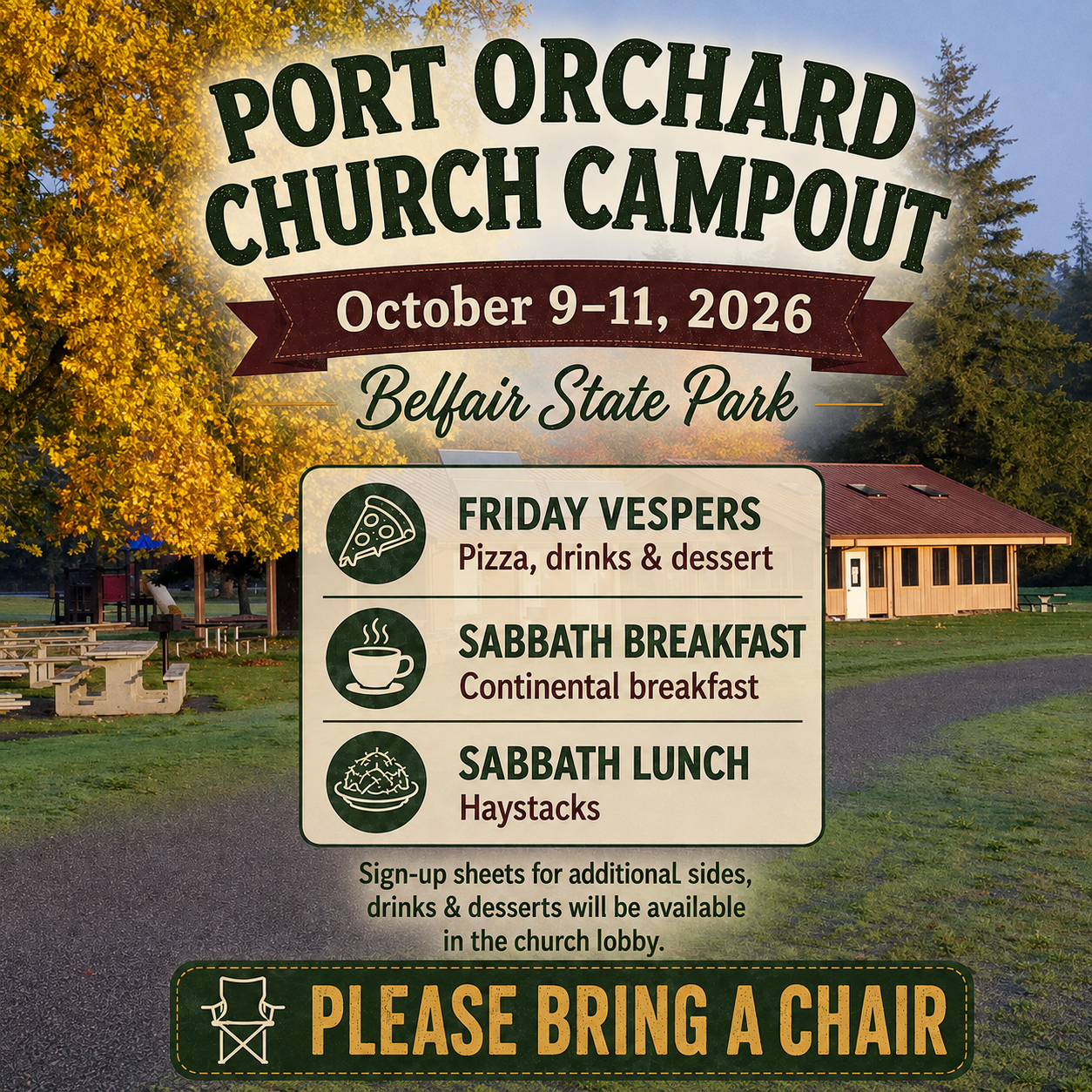 Port Orchard Church Campout, October 9–11, 2026 at Belfair State Park