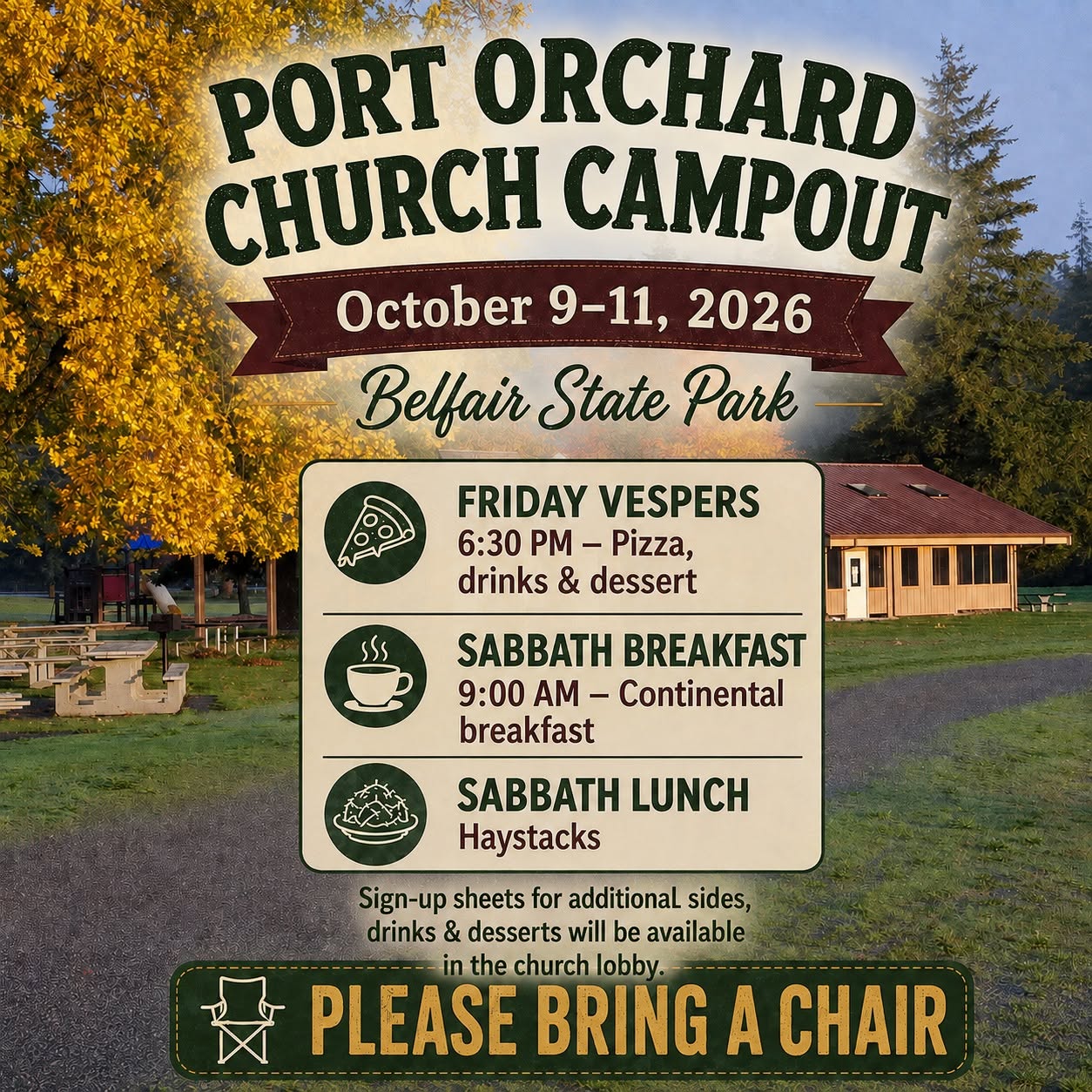 Port Orchard Church Campout, October 9–11, 2026 at Belfair State Park